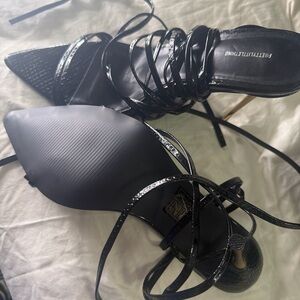 PrettyLittleThing Glossy Black Lace-Up Heels